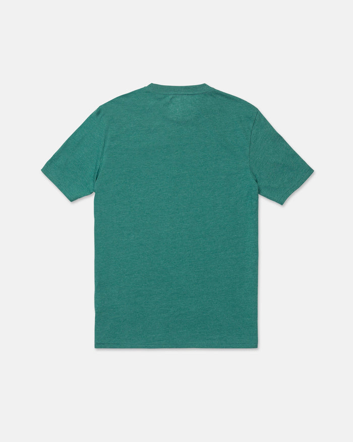 A Volcom Men's Line Feld Short Sleeve Tee in plain green, modern fit, is laid flat and shown from the back against a white background.