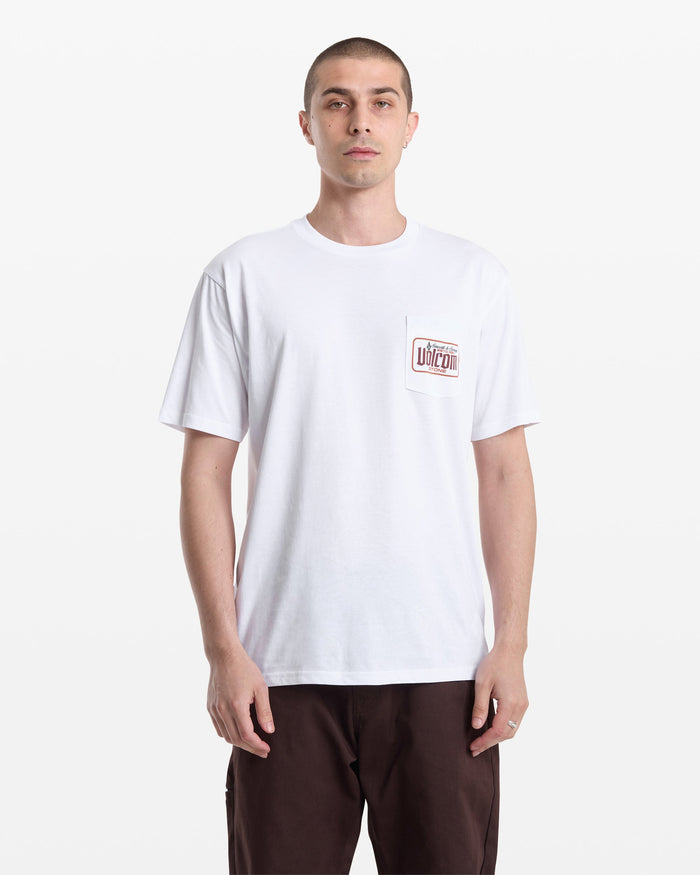 Men's Single Barrel Pocket Short Sleeve Tee-White-Volcom