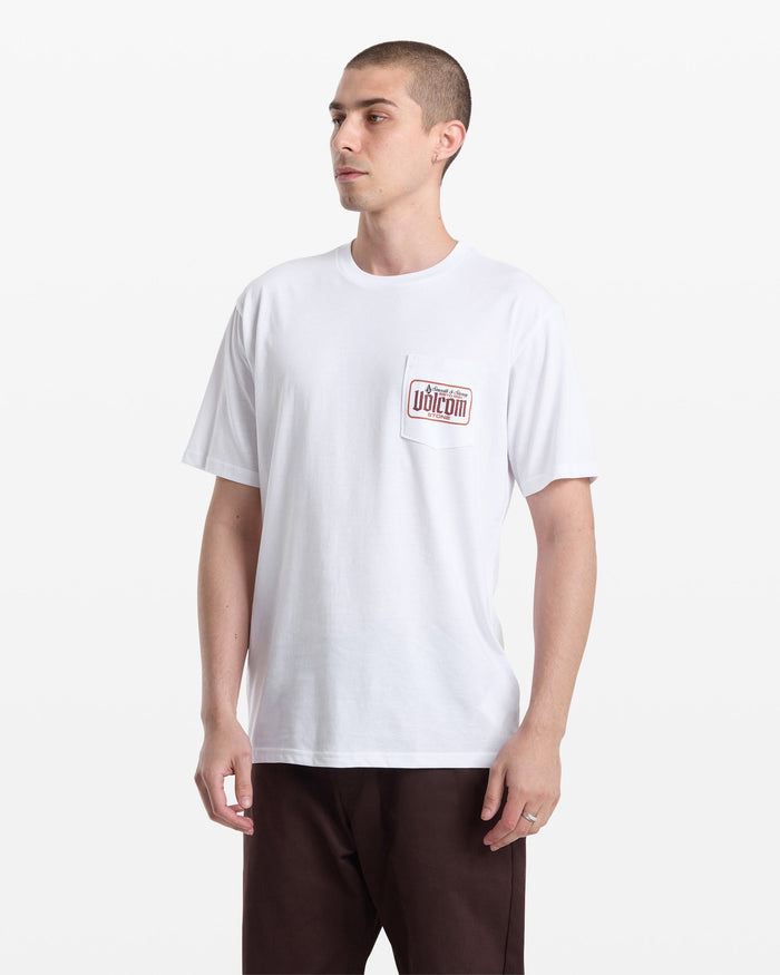 Men's Single Barrel Pocket Short Sleeve Tee-White-Volcom