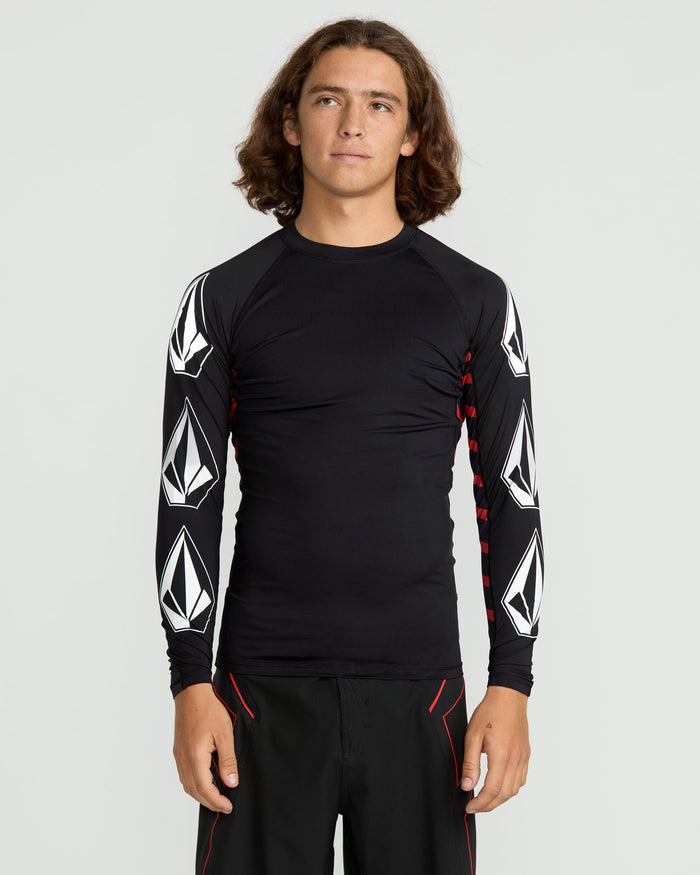 Men's Surf Vitals J Robinson Tght Long Sleeve Rashguard-Black/Red-Volcom