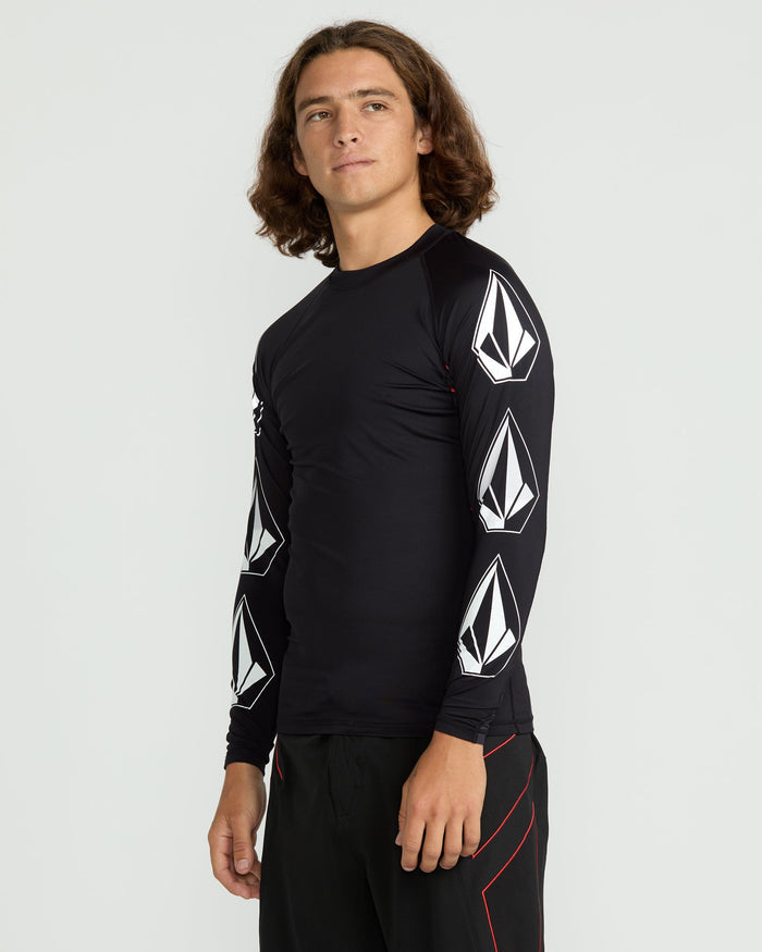 Men's Surf Vitals J Robinson Tght Long Sleeve Rashguard-Black/Red-Volcom