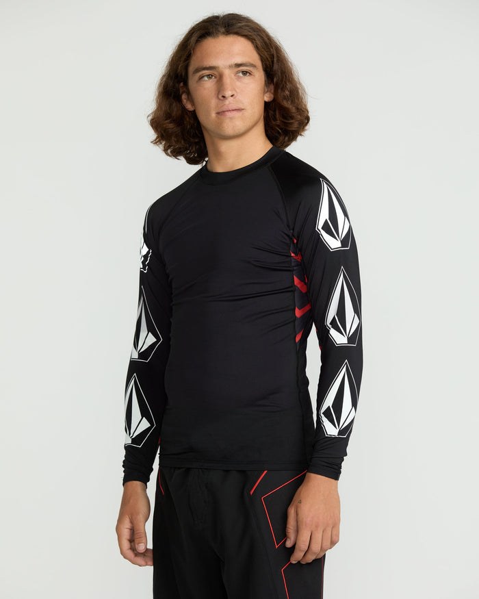 Men's Surf Vitals J Robinson Tght Long Sleeve Rashguard-Black/Red-Volcom