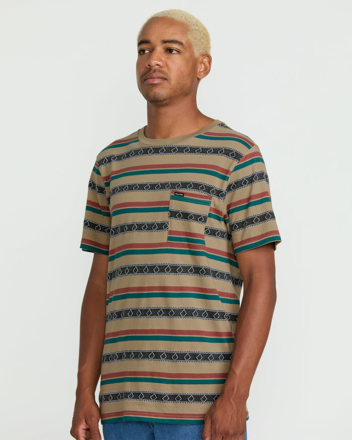 Men's Taction Crew Short Sleeve Tee-Khaki-Volcom