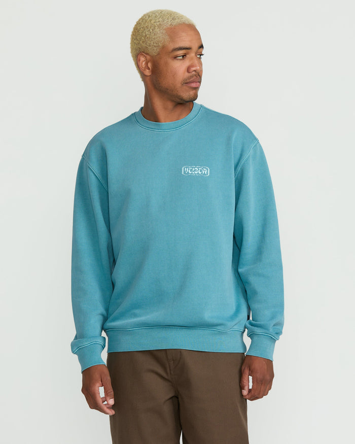 Men's Terry Stoned Crew Sweatshirt-Used Blue-Volcom