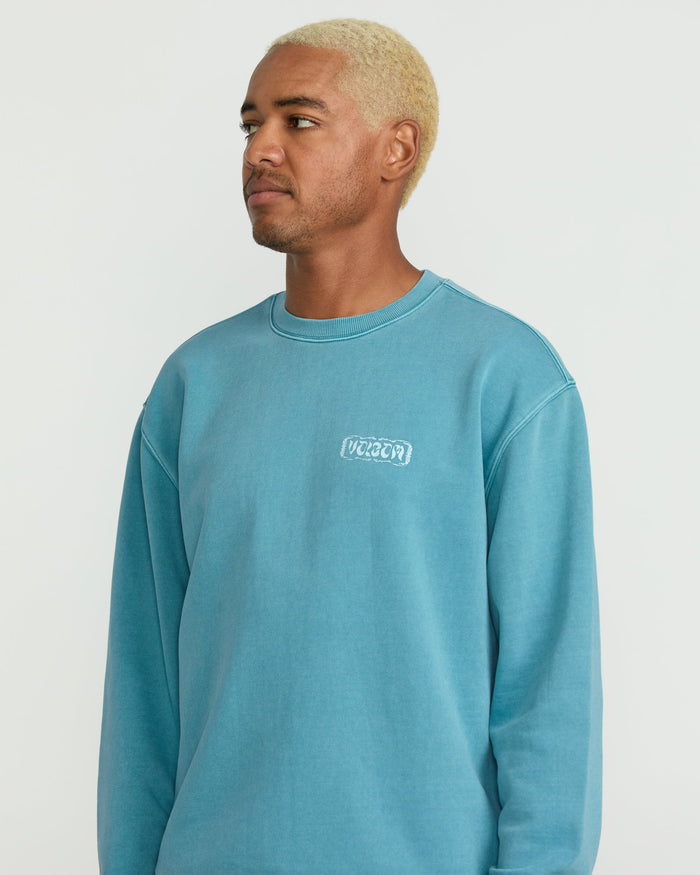 Men's Terry Stoned Crew Sweatshirt-Used Blue-Volcom