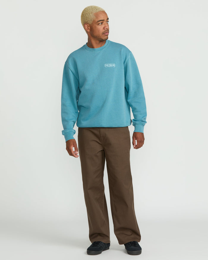 Men's Terry Stoned Crew Sweatshirt-Used Blue-Volcom