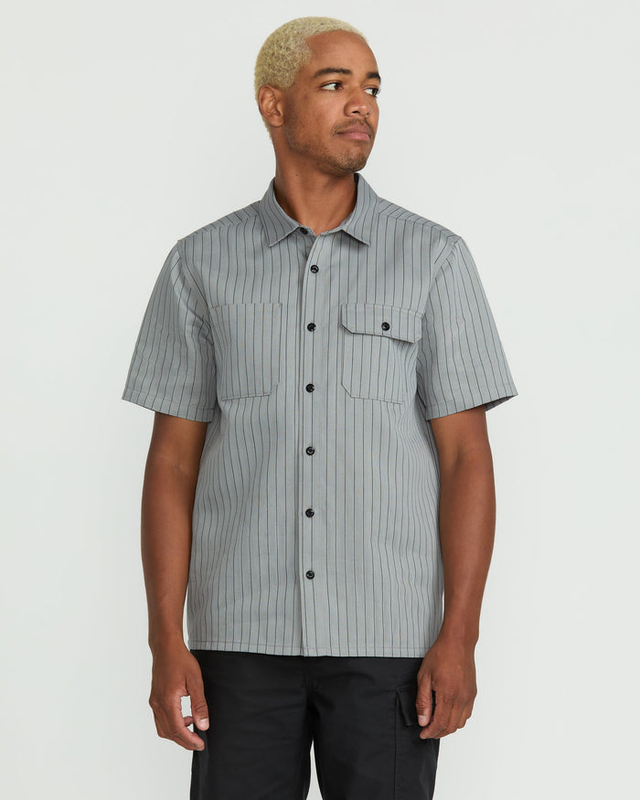 Men's Trade Stone Short Sleeve Shirt-Tower Grey-Volcom