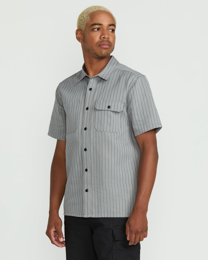 Men's Trade Stone Short Sleeve Shirt-Tower Grey-Volcom