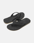 A pair of Men's Victor Sandals LX by Volcom in black, featuring textured straps and soles, displayed on a plain white background at an angle to show both the top and side views. Water-friendly design.