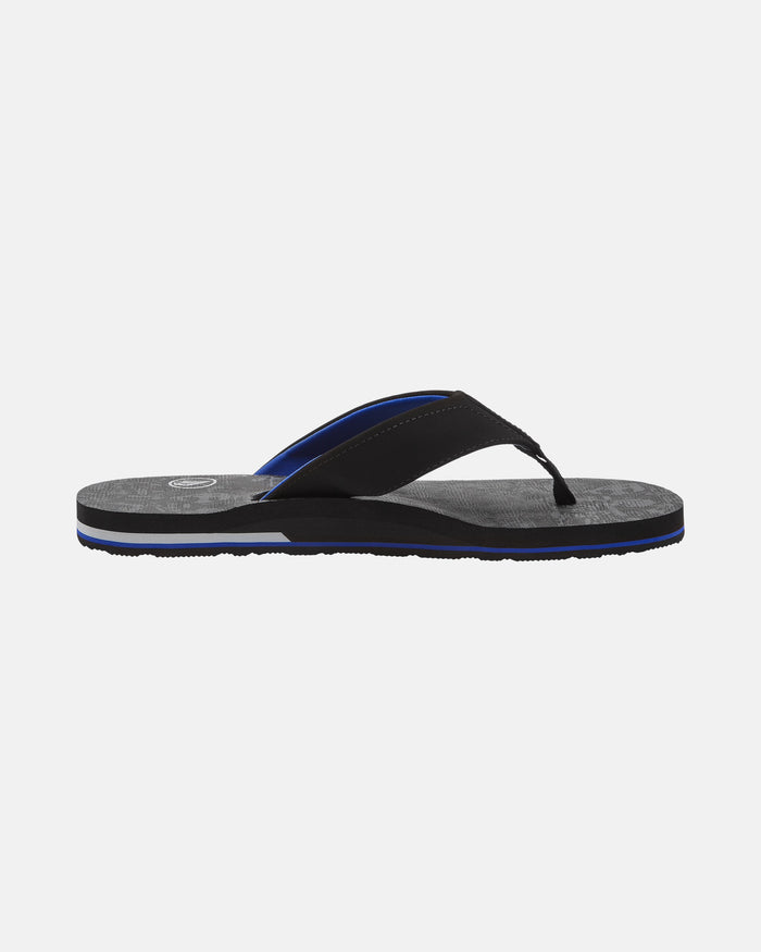 A single Men's Victor Sandal by Volcom, featuring black straps, a dark sole, and Recliner Comfort Foam, is shown against a plain white background.