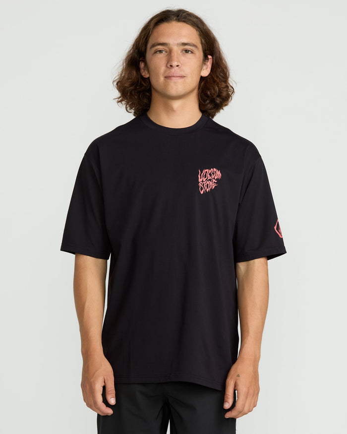 Men's Wavvyyy Surf Short Sleeve Rashguard-Black-Volcom