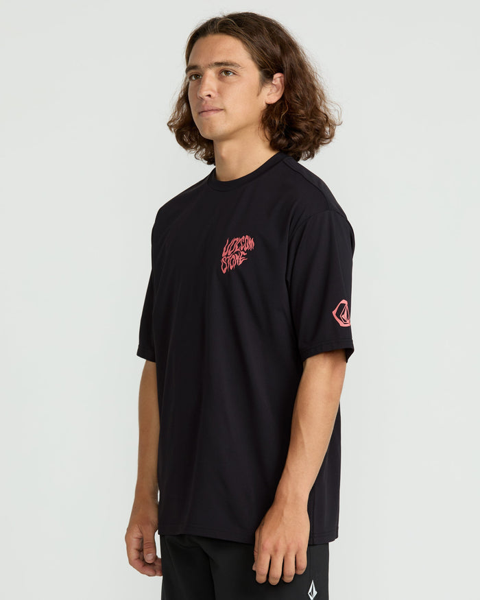 Men's Wavvyyy Surf Short Sleeve Rashguard-Black-Volcom