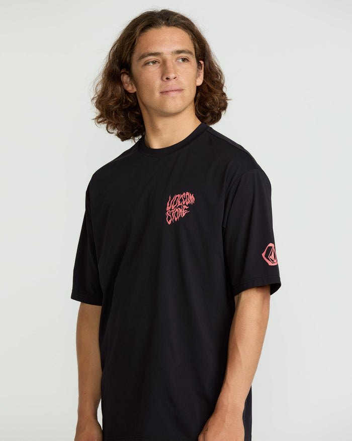 Men's Wavvyyy Surf Short Sleeve Rashguard-Black-Volcom