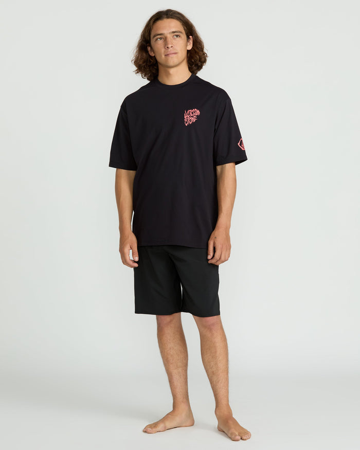 Men's Wavvyyy Surf Short Sleeve Rashguard-Black-Volcom