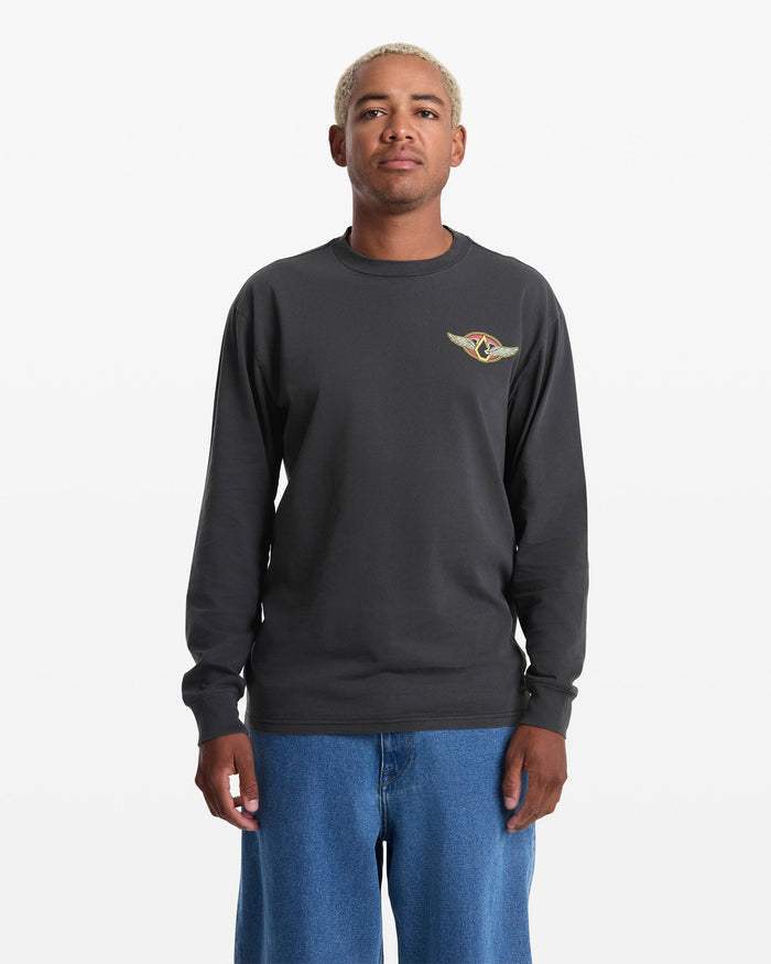 Men's Wing It Long Sleeve Tee-Antique Black-Volcom