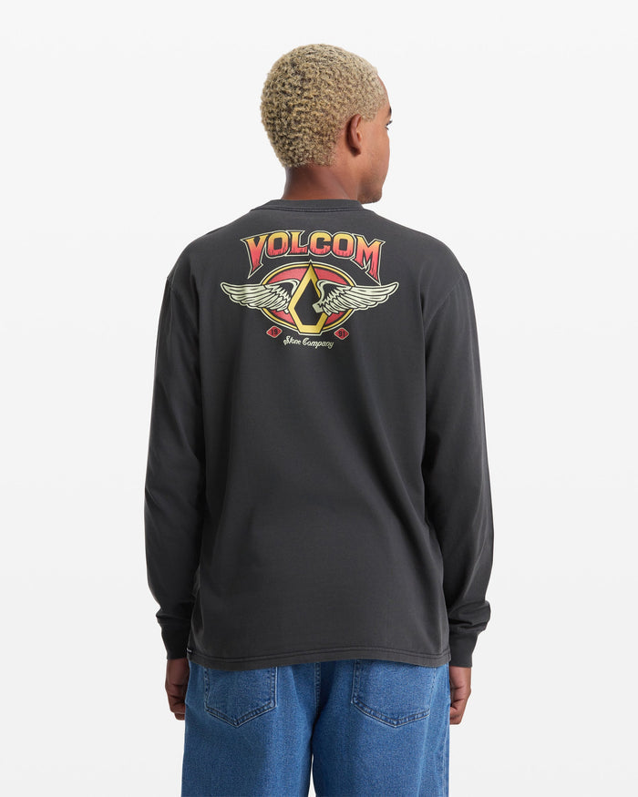 Men's Wing It Long Sleeve Tee-Antique Black-Volcom