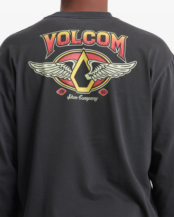 Men's Wing It Long Sleeve Tee-Antique Black-Volcom