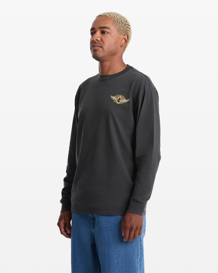 Men's Wing It Long Sleeve Tee-Antique Black-Volcom