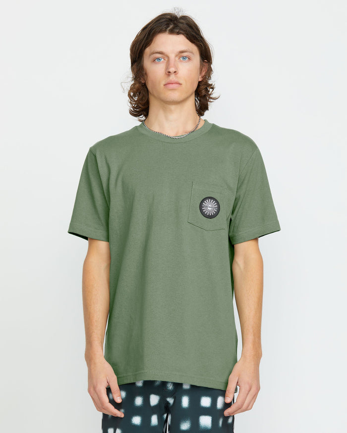 Men's Woven Label Pocket Tee-Light Olive-Volcom