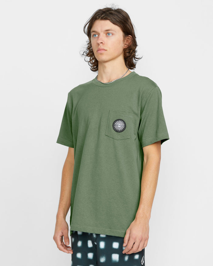 Men's Woven Label Pocket Tee-Light Olive-Volcom