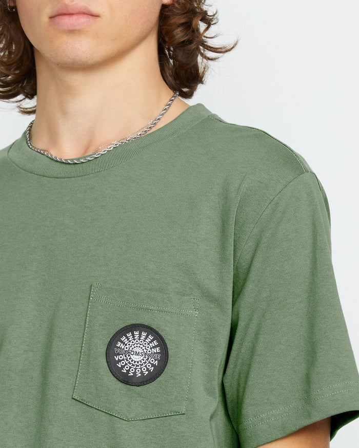 Men's Woven Label Pocket Tee-Light Olive-Volcom