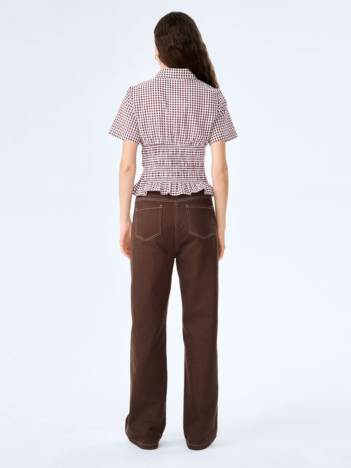 Merida Blouse in Chocolate/Cream Gingham