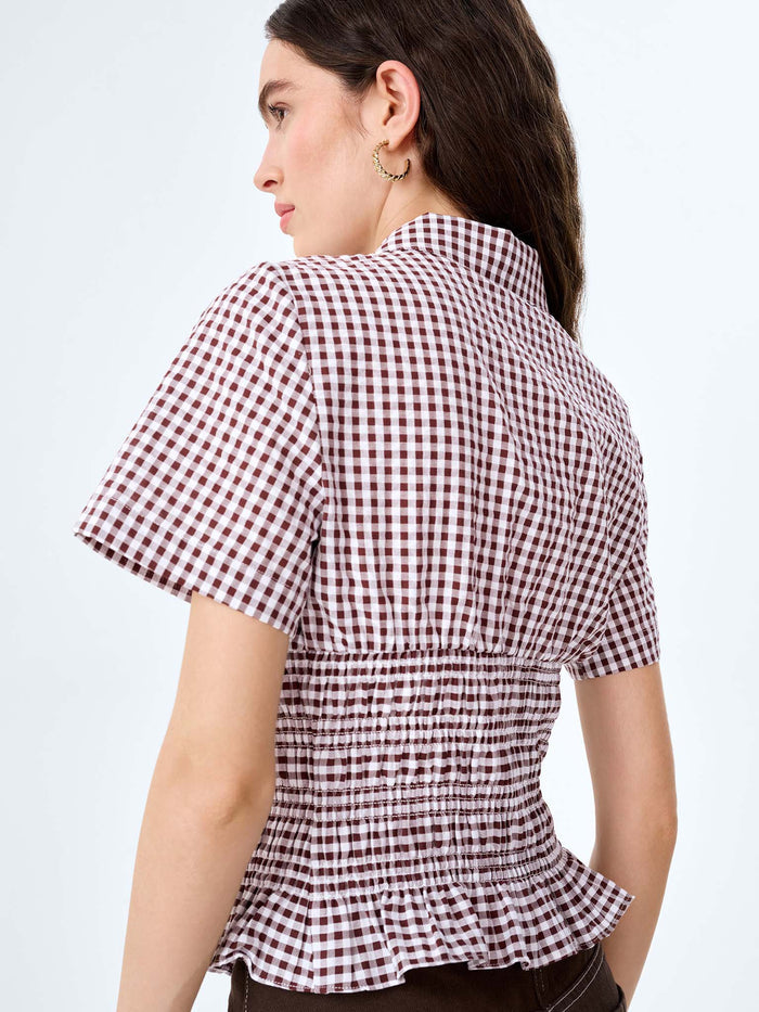 Merida Blouse in Chocolate/Cream Gingham