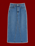 MNG Medium-Wash Denim Maxi Skirt