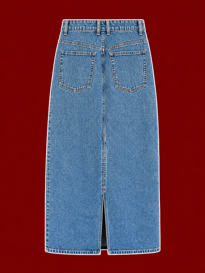 MNG Medium-Wash Denim Maxi Skirt