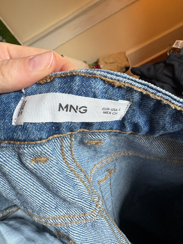 MNG Medium-Wash Denim Maxi Skirt