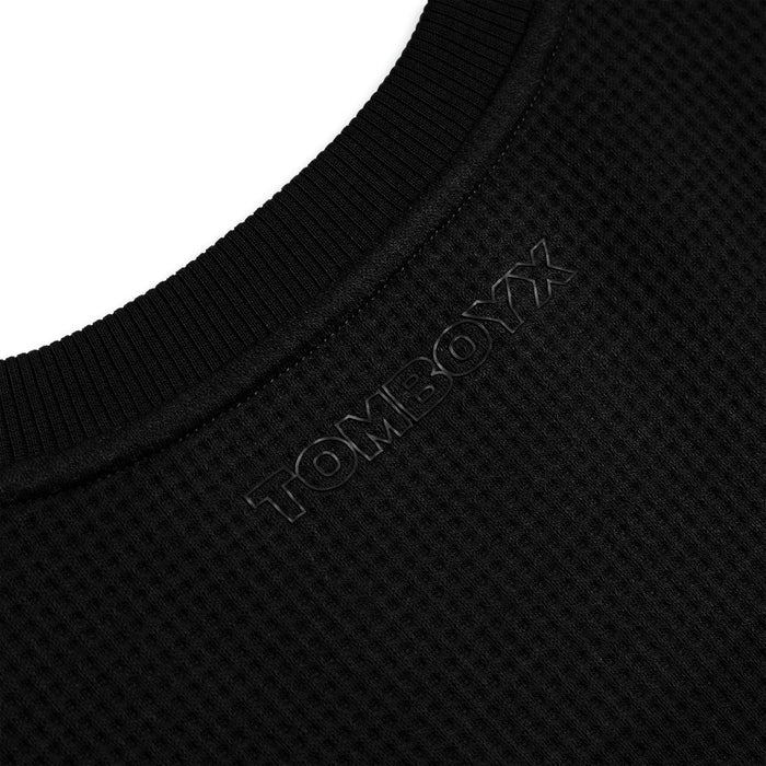 Modal Cloud Waffle Long Sleeve Cargo Crew - Black Beauty