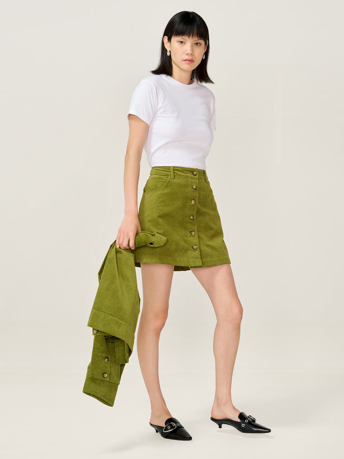 Moira Cord Skirt in Moss Green