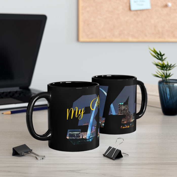 My City Skyline Black Mug – Nighttime Gateway Arch Coffee Cup (11oz & 15oz) - 314 Originals