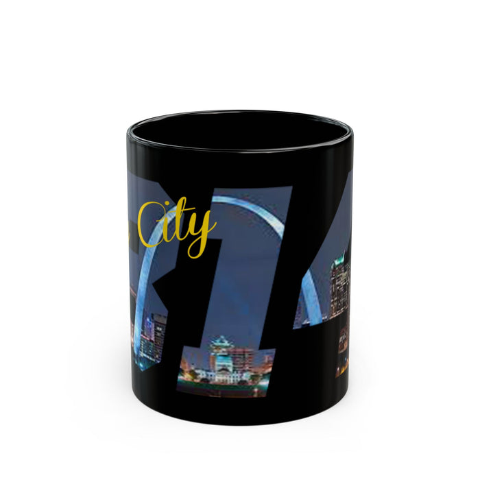 My City Skyline Black Mug – Nighttime Gateway Arch Coffee Cup (11oz & 15oz) - 314 Originals