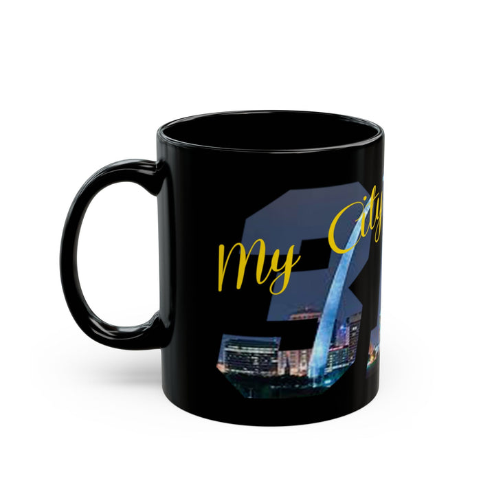 My City Skyline Black Mug – Nighttime Gateway Arch Coffee Cup (11oz & 15oz) - 314 Originals