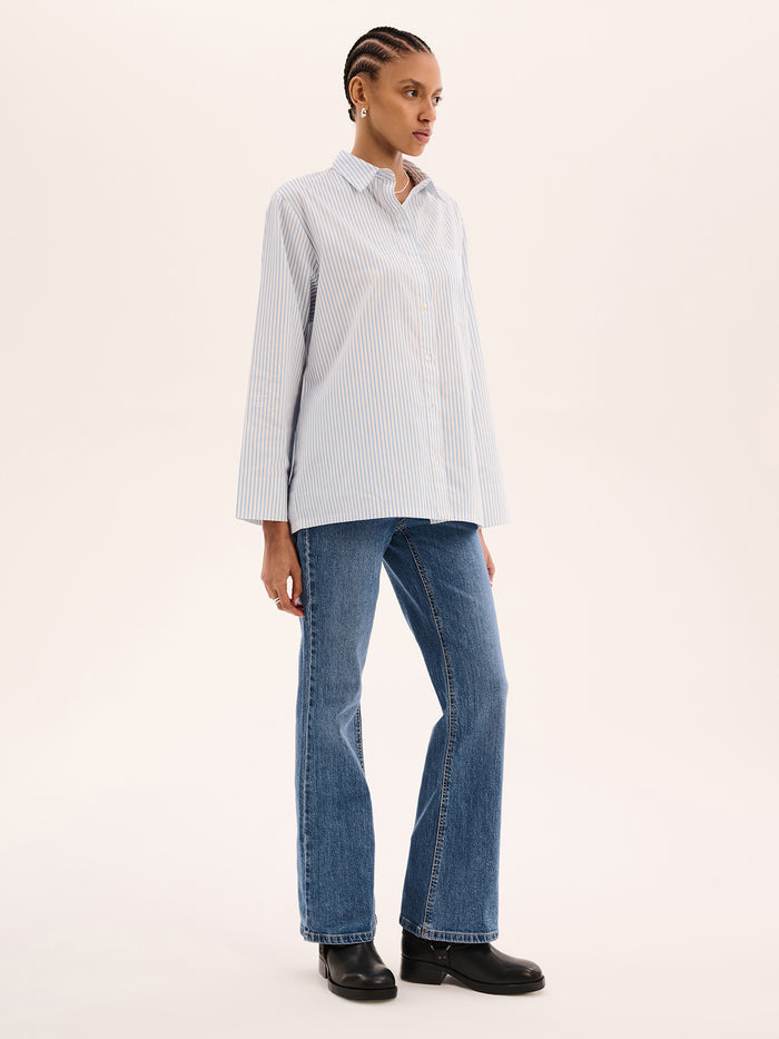Nala Stripe Tie Back Shirt in Light Blue Stripe