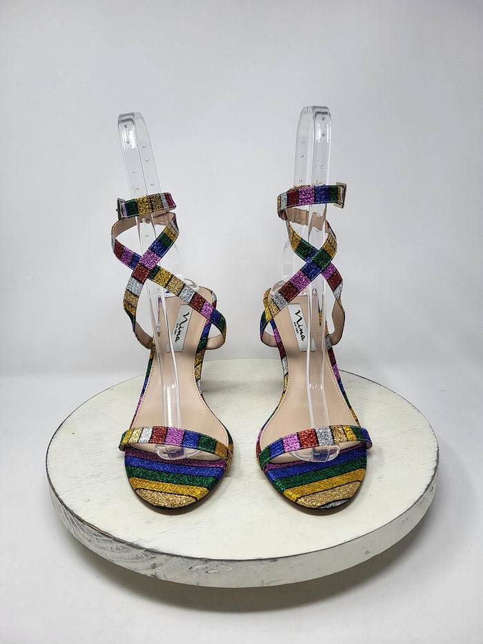 Nina Size 9.5 (39.5) Rainbow Stripe Metallic Heels