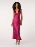 magenta v neck maxi dress with tie back