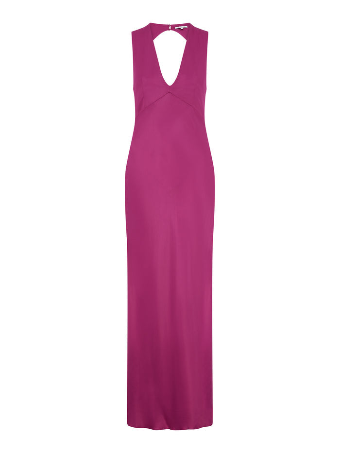 magenta v neck maxi dress with tie back