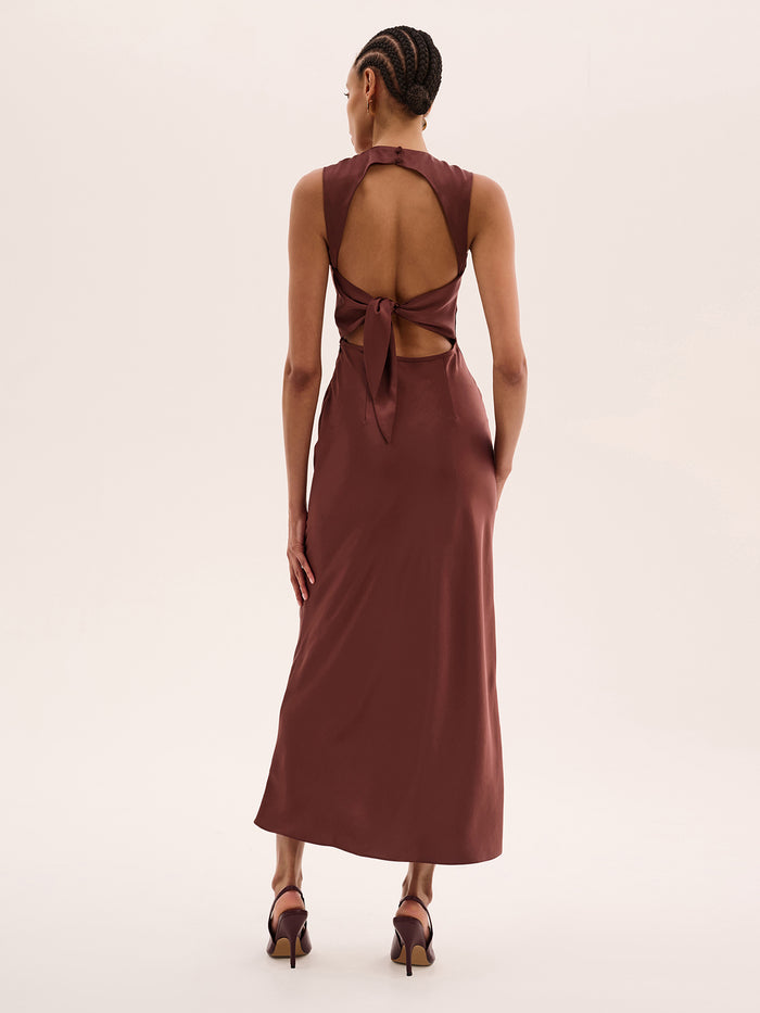 Nova Tie Back Dress in Chocolate