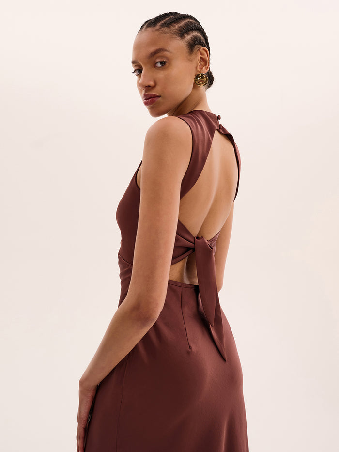 Nova Tie Back Dress in Chocolate