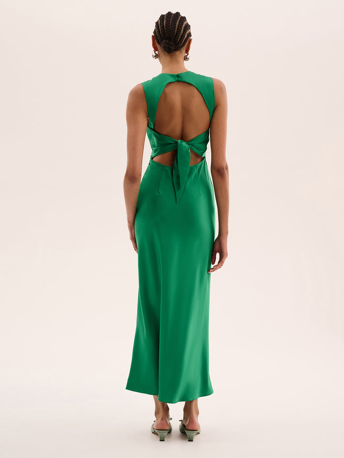 Nova Tie Back Dress in Emerald Green