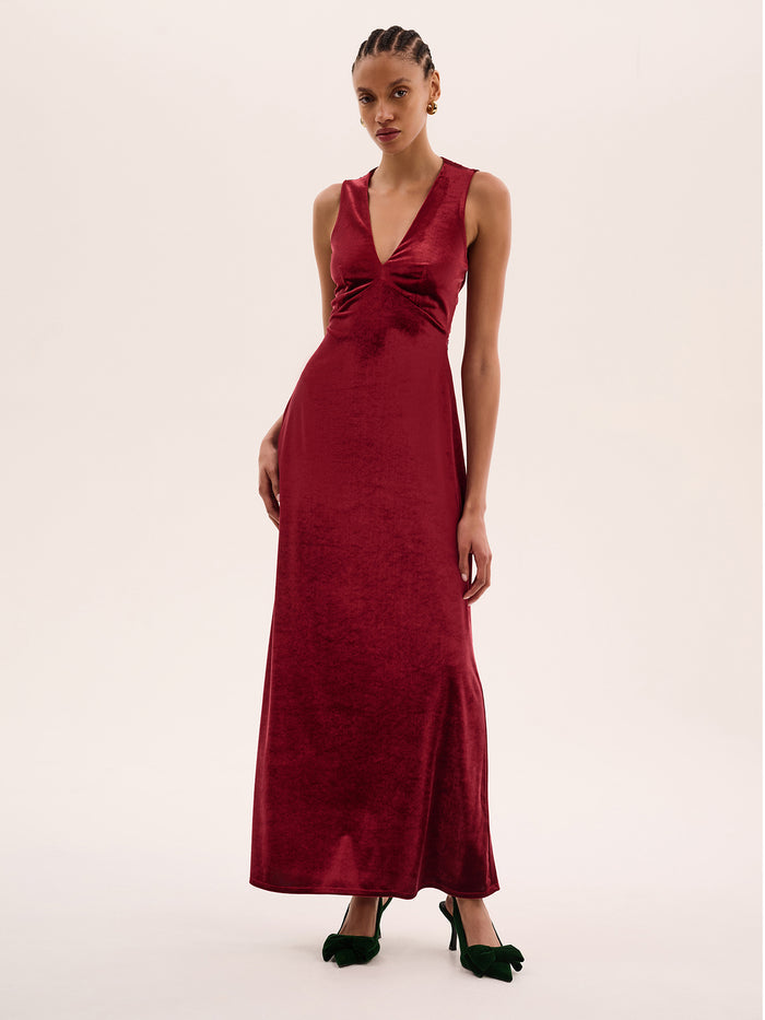 Nova Velvet Dress in Red