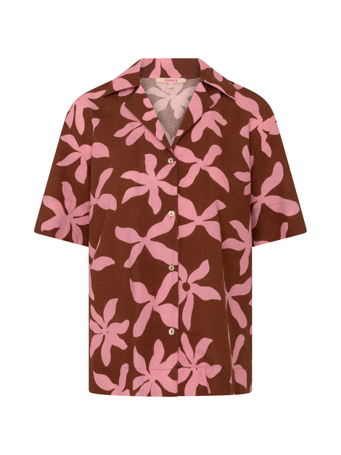 Oaklyn Shirt in Pink and Chocolate Floral Print