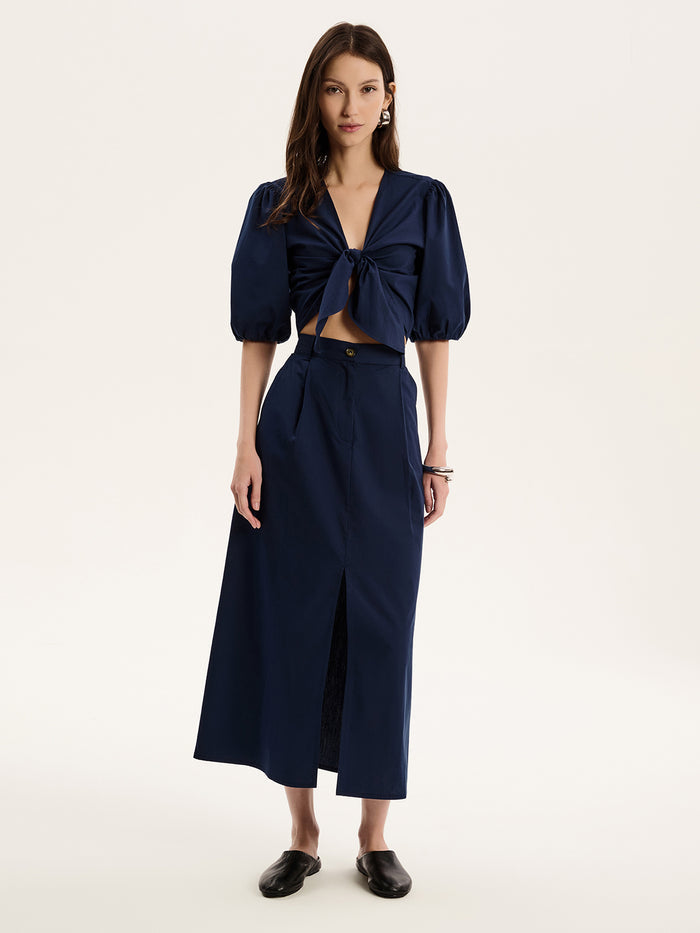 Olive A Line Midi Skirt in Navy