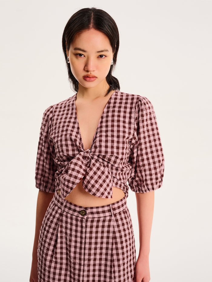 Olive Gingham Skirt in Pink
