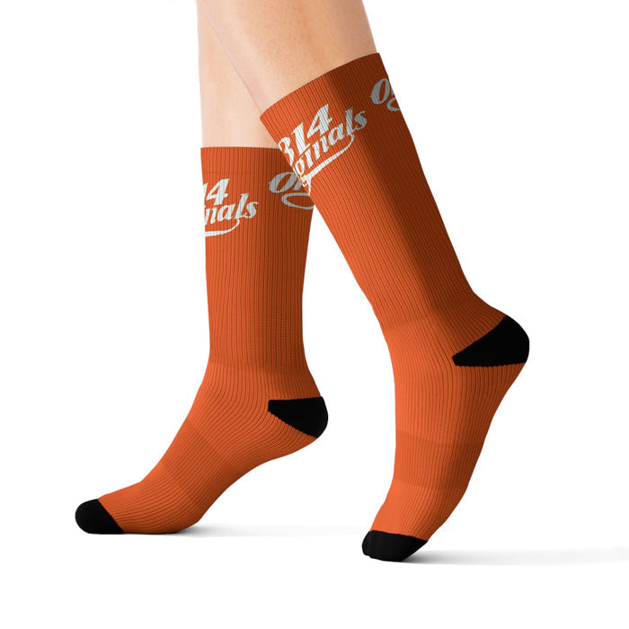 Orange Sublimation Socks with '314 Originals' Script — Athletic Crew Socks - 314 Originals