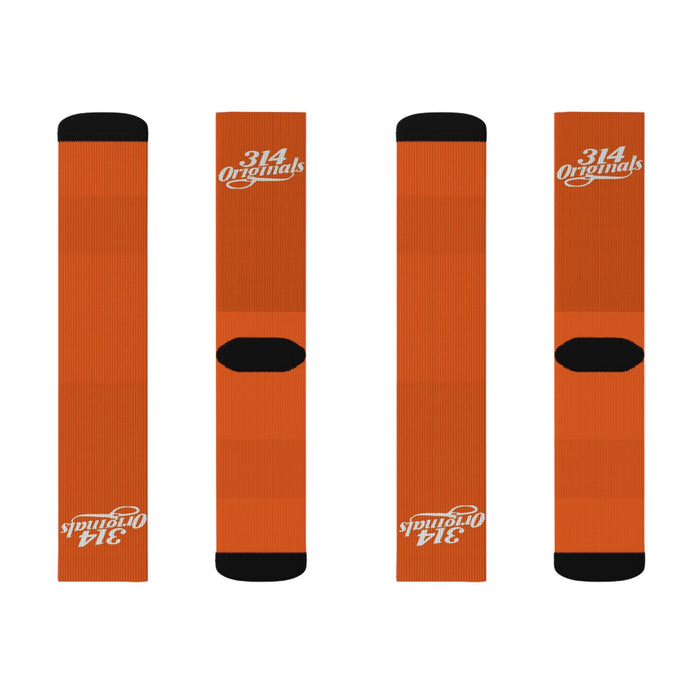 Orange Sublimation Socks with '314 Originals' Script — Athletic Crew Socks - 314 Originals