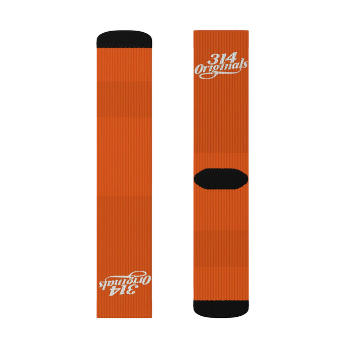 Orange Sublimation Socks with '314 Originals' Script — Athletic Crew Socks - 314 Originals