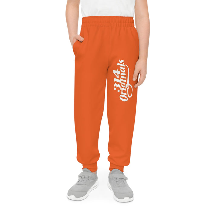 Orange Youth Joggers with 314 Originals Side Graphic — Kids Athletic Sweatpants - 314 Originals